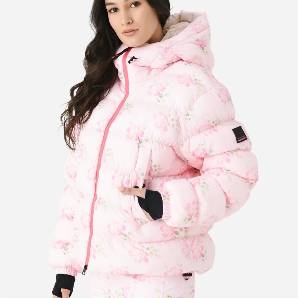love shack fancy x bogner Pink floral Puffer Snow Ski Jacket with Hood and pant